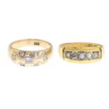 Late Victorian 15ct gold diamond and split pearl ring,