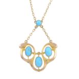 An Art Nouveau 9ct gold turquoise pendant,