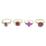 Two 18ct gold garnet and diamond rings,