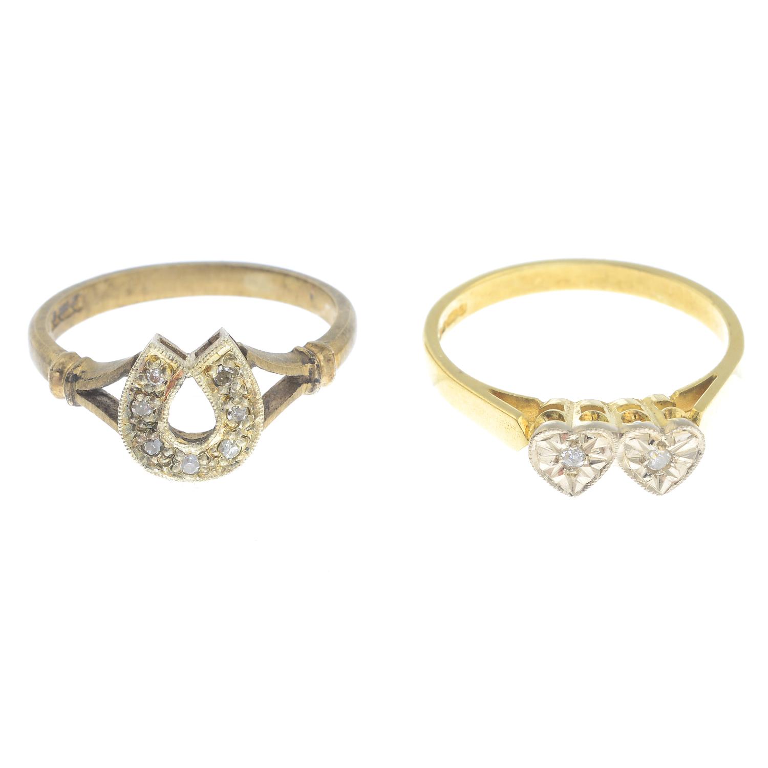 18ct gold diamond two-stone ring,