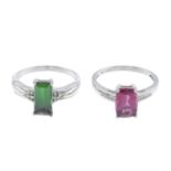 18ct gold pink tourmaline and diamond ring, hallmarks for 18ct gold, ring size N, 3.3gms.