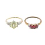 9ct gold prasiolite and diamond ring, hallmarks for 9ct gold, ring size N, 2.1gms.