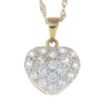 A cubic zirconia heart pendant, with rope-twist chain.Pendant stamped 9.