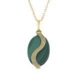 A 9ct gold malachite pendant, suspended from a chain.Pendant with import marks for London, 1975.