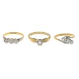 18ct gold diamond single-stone ring, hallmarks for 18ct gold, ring size M1/2, 2.9gms.