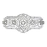 A rose and old-cut diamond and colourless gem openwork brooch.Length 5.1cms.