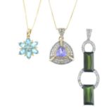 18ct gold tanzanite and diamond pendant,