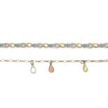 Diamond accent bi-colour bracelet, stamped 10K, length 18.5cms, 6.9gms.