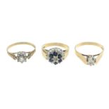 9ct gold sapphire and diamond cluster ring, hallmarks for 9ct gold, ring size K, 2.8gms.