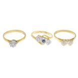 18ct gold diamond two-stone ring,