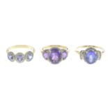 14ct gold tanzanite and diamond dress ring, hallmarks for 14ct gold, ring size N, 2.9gms.