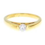 An 18ct gold diamond single-stone ring.Estimated diamond weight 0.25ct, G-H colour, SI clarity.
