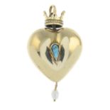 A turquoise and freshwater cultured pearl heart pendant.