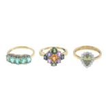 9ct gold blue topaz and diamond dress ring, hallmarks for 9ct gold, ring size N, 2.1gms.
