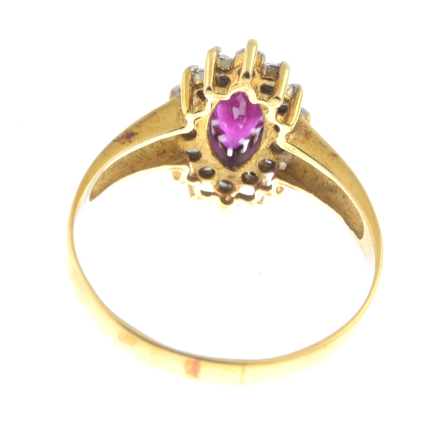 A 9ct gold ruby and cubic zirconia cluster ring.Hallmarks for 9ct gold. - Image 2 of 2