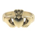 A 9ct gold claddagh ring.Hallmarks for 9ct gold.