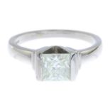 An 18ct gold synthetic moissanite single-stone ring.Hallmarks for Birmingham.Ring size M.