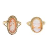 Two 9ct gold shell cameo rings.Hallmarks for 9ct gold.