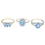 Two 18ct gold blue gem and diamond rings,