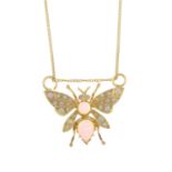 An 18ct gold synthetic opal butterfly pendant, with 18ct gold chain.Hallmarks for 18ct gold.