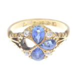 An early 20th century single-cut diamond and sapphire ring.One sapphire deficient.Hallmarks for