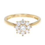 A 9ct gold diamond cluster ring.