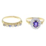 9ct gold amethyst and diamond cluster ring,