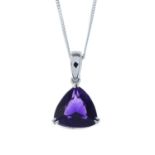 An amethyst single-stone pendant, with 9ct gold chain.Pendant stamped 750 18ct.