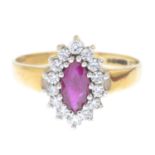 A 9ct gold ruby and cubic zirconia cluster ring.Hallmarks for 9ct gold.