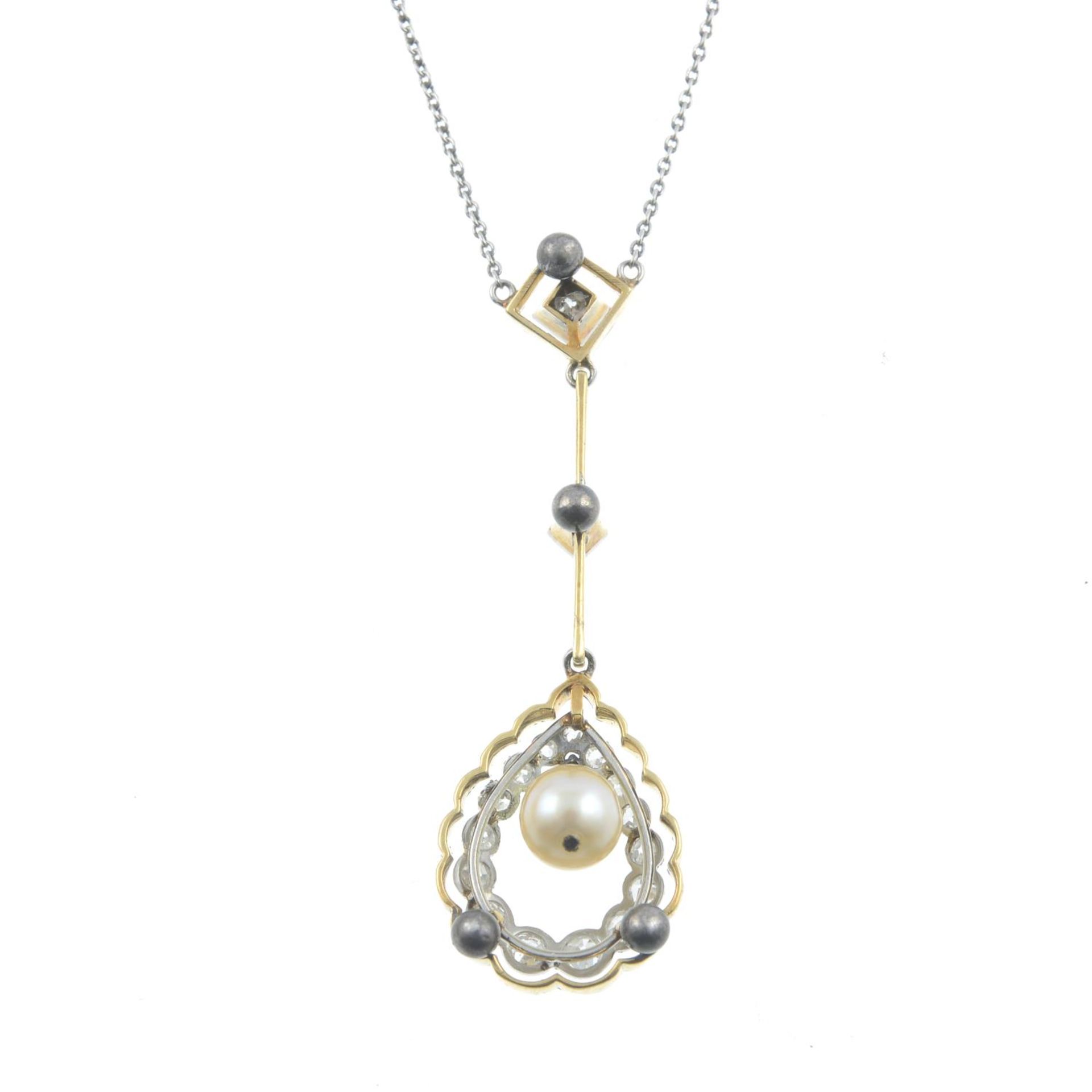 An early 20th century cultured pearl and diamond drop pendant, - Bild 2 aus 2