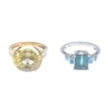 Citrine and colourless gem ring, hallmarks for 9ct gold, ring size N1/2, 5.3gms.