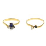 18ct gold sapphire and diamond dress ring, hallmarks for 18ct gold, ring size K, 2.7gms.