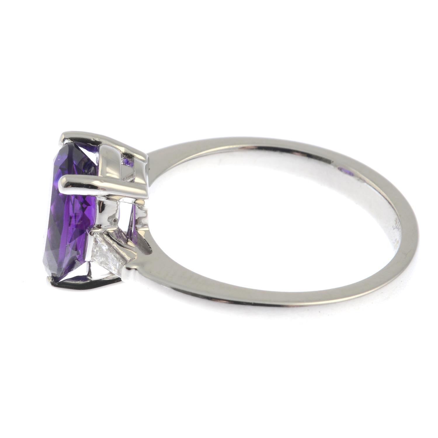 An amethyst and diamond three-stone ring.Estimated total diamond weight 0.10ct. - Image 3 of 3