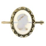 A resin cameo and enamel brooch, cameo depicting Julius Caesar.Length 3.8cms.