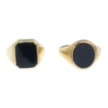 9ct gold rectangular onyx signet ring,