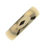 A 9ct gold band ring.Hallmarks for 9ct gold.