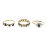 9ct gold sapphire and cubic zirconia ring, hallmarks for 9ct gold, ring size P, 2.2gms.