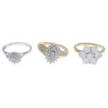 9ct gold diamond cluster ring,