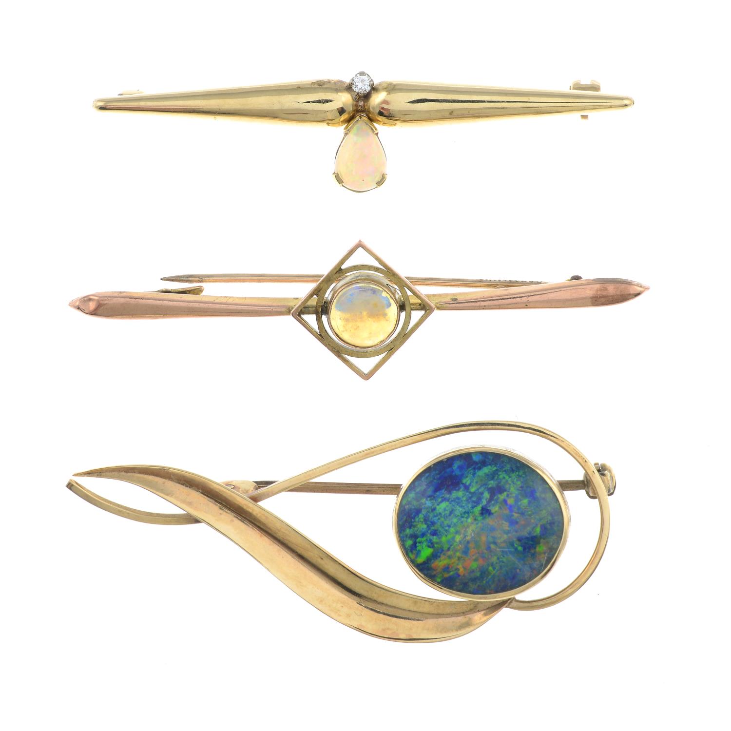 9ct opal and diamond brooch,