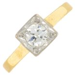 A mid 20th century 18ct gold brilliant-cut diamond single-stone ring.Estimated diamond weight