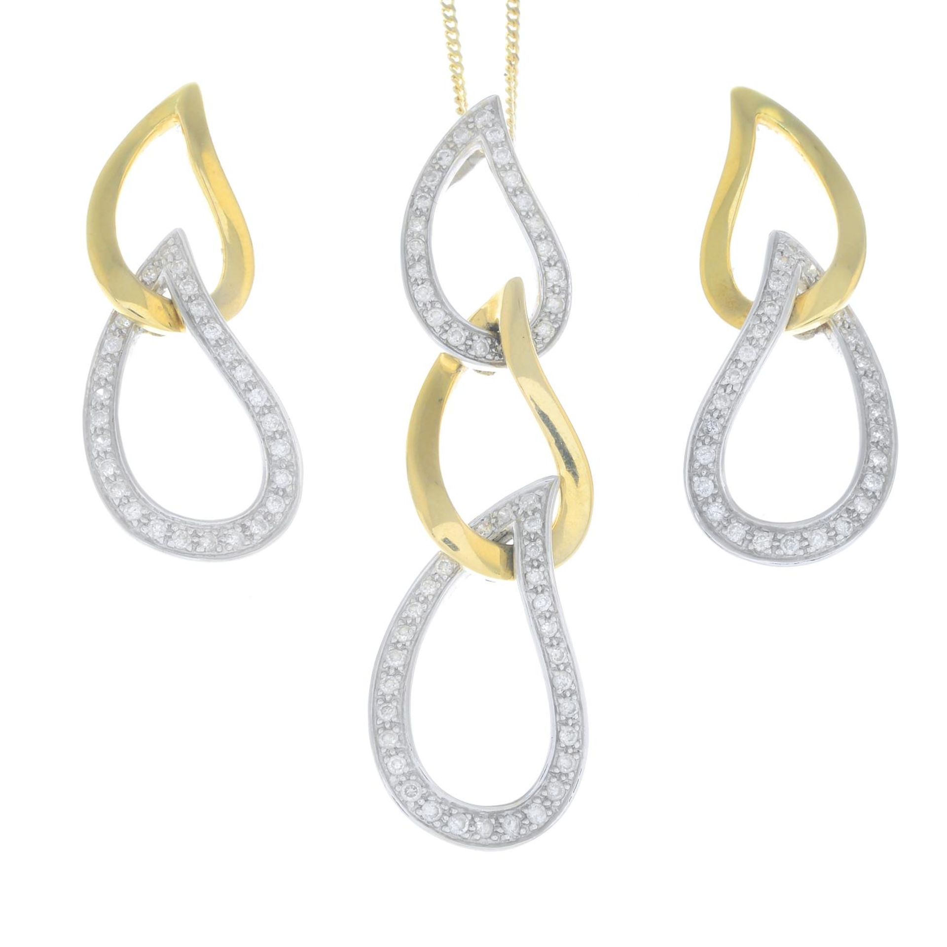 A set of diamond jewellery, to include a pair of earrings and matching necklace.