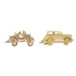 Two 9ct gold pendants, each depicting a car.Hallmarks for 9ct gold.