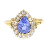 A sapphire and single-cut diamond cluster ring.