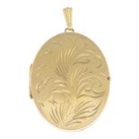 A 9ct gold locket, front engraved to depict floral motif.