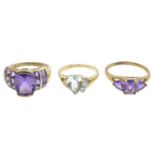 9ct gold amethyst ring, hallmarks for 9ct gold, ring size P1/2, 4.4gms.