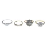 9ct gold diamond cluster ring,