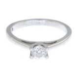 A platinum brilliant-cut diamond single-stone ring.Estimate diamond weight 0.25ct,