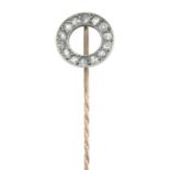 An old-cut diamond circle stickpin.Estimated total diamond weight 0.50ct.Length of stickpin head