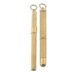 Two 9ct gold toothpicks.Hallmarks for 9ct gold.