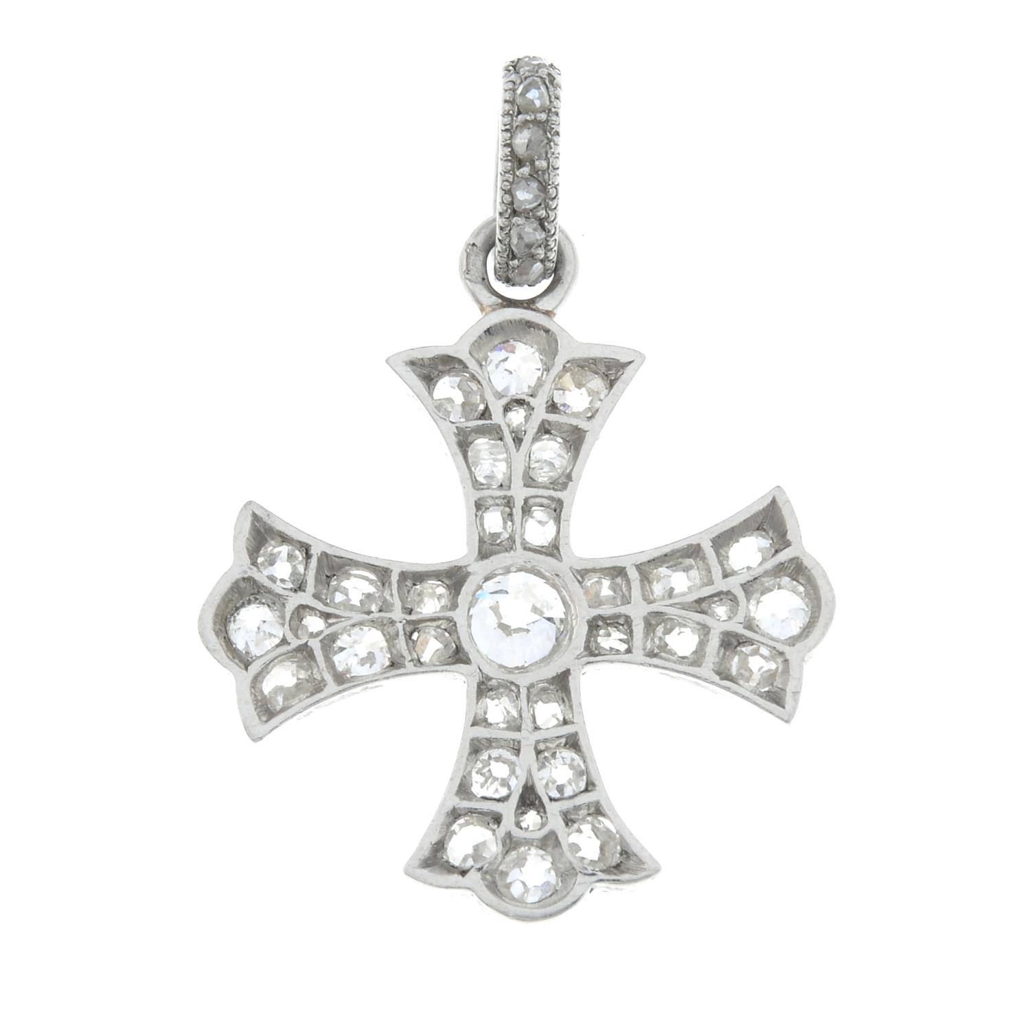 An early 20th century rose and old-cut diamond cross pendant.Estimated total diamond weight - Image 2 of 2